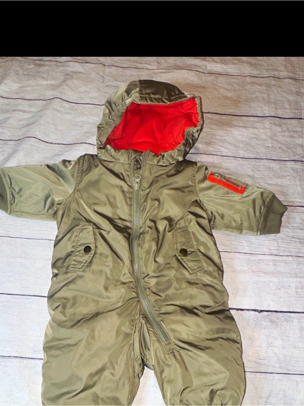 babyGap Hooded One-Piece Snowsuit Bunting Green/Orange 3-6 Months